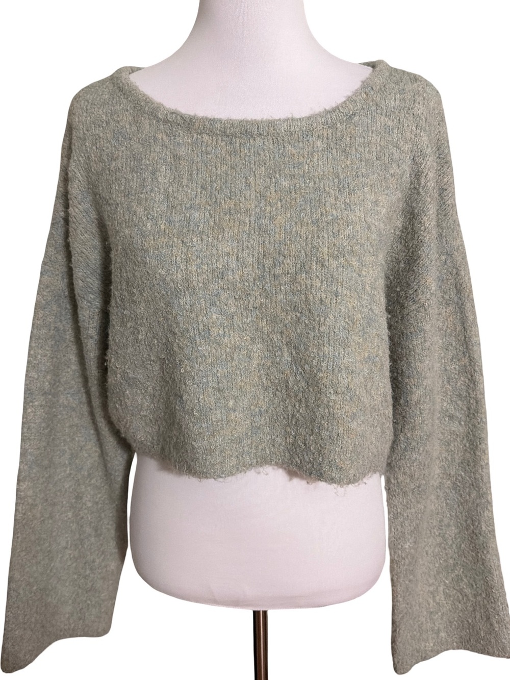 Urban Outfitters Heather Sage Cropped Scoopneck Sweater